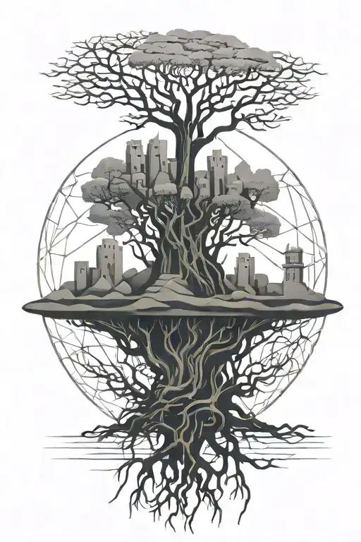 Tree With Roots And Sandcastle