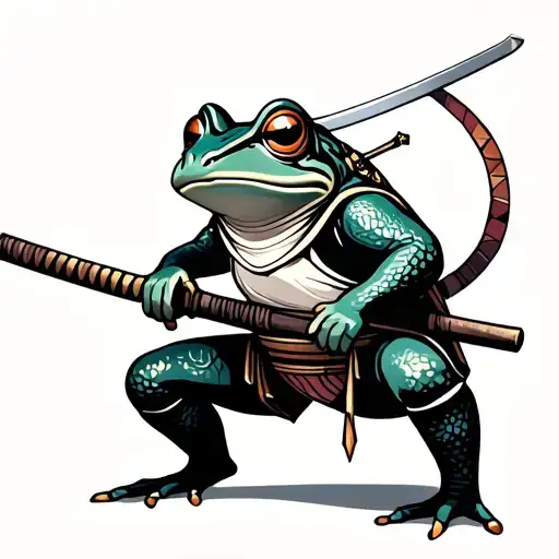Samurai Frog With A Katana In Striking Pose