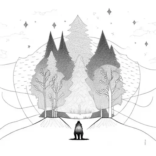 A Mystical Forest Scene With Bigfoot Peeking Out From Behind A Tree