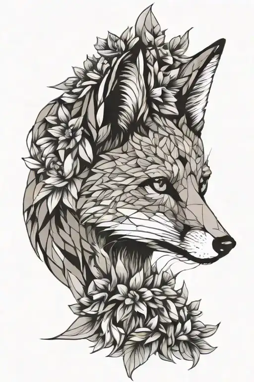 Half Fox Head And Half Flowers