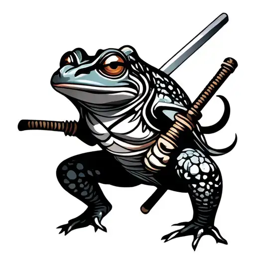 Samurai Frog With A Katana In Striking Pose