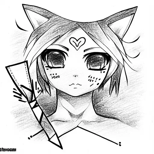 A Drawing Of Anime Girl Holding A Cat Which Has A Tie