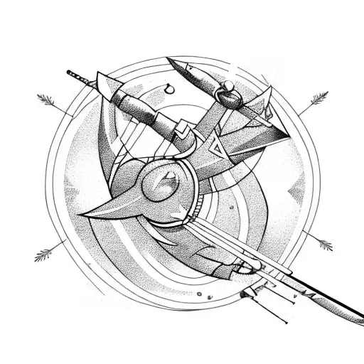 Abstract Representation Of A Sagittarius Archer Shooting Arrows At Gym Weights