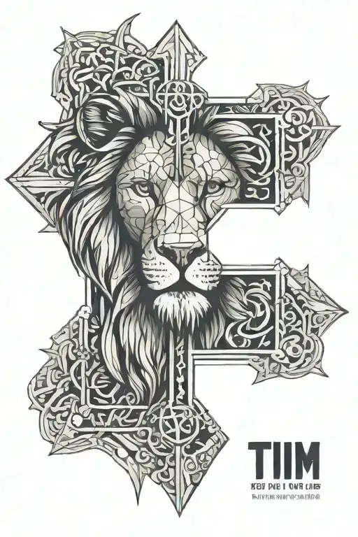 Lion Face In A Cross Tattoo With The Words 2 Tim 1 Vs 7