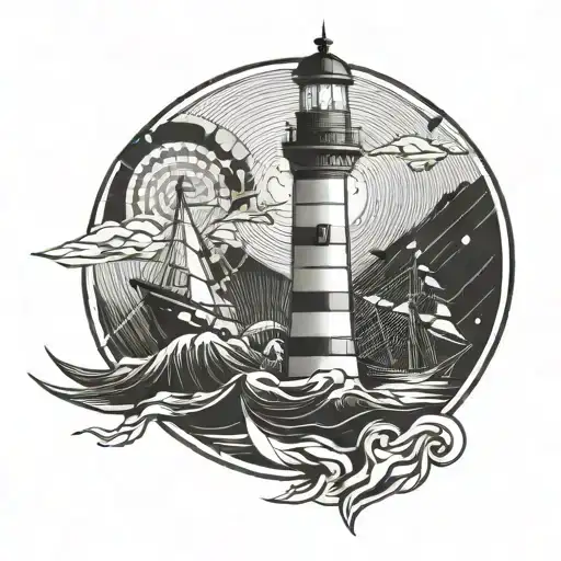 Lighthouse And A Ship Navigating