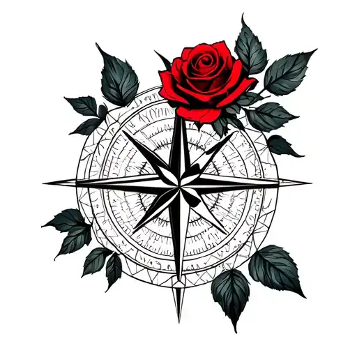 Red Rose With Compass Surrounded