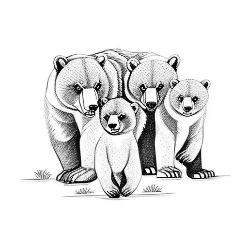 Momma Bear With Cubs Tattoo