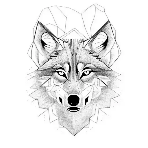 Wolf To Cover Left Hand Shoulder Blue Eyes And Sketch Line Style