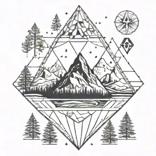 Mountains Forest Stars In A Diamond