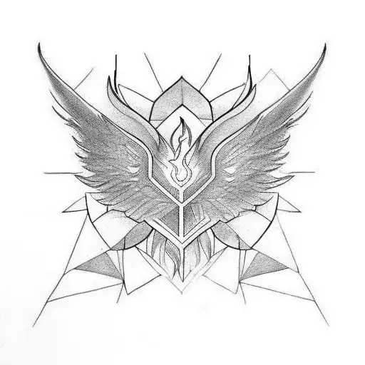Phoenix Wing With Sketch Lines