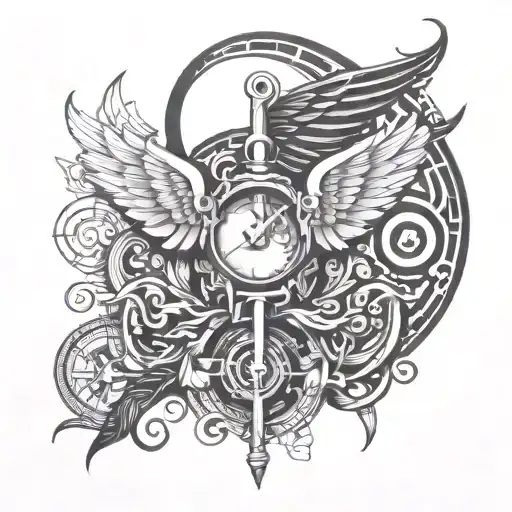 Key Clef G With Wings And A Clock Minimalist Representing Time In Our Life