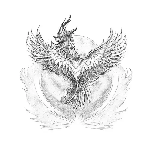 Phoenix And Wolf Emerging From Water