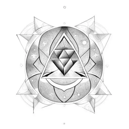 A Triforce Symbol Intertwined With Geometric Shapes Representing The Universe