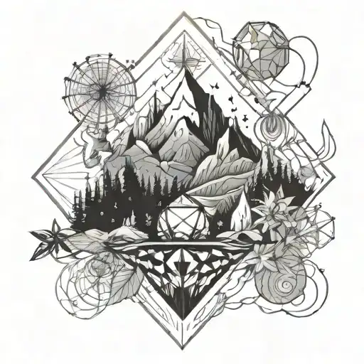 Mountains Forest Stars Sea In A Diamond