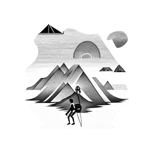 A Realistic Silhouette Of A Hiker On A Mountain Peak With A Vibrant Sunset In The Background