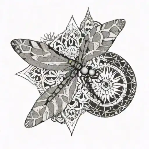 Dragonfly Resting On A Mandala Design