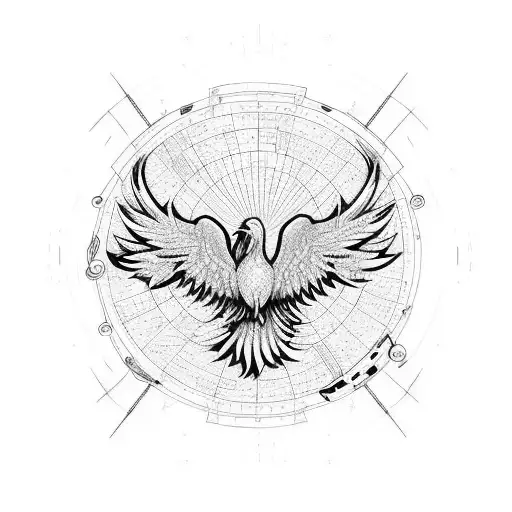 A Phoenix Flying Over A World Map With Musical Notes