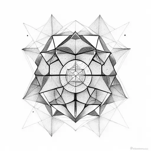 A Black Geometry Representing Eternity And Ambition And Objects Embedded In The Geometry