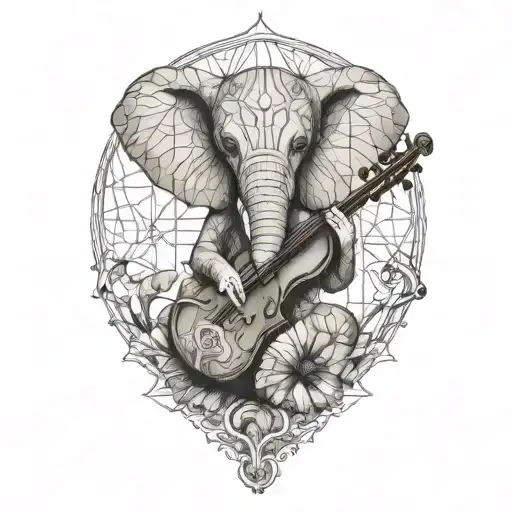 Elephant Playing Violin Intertwined