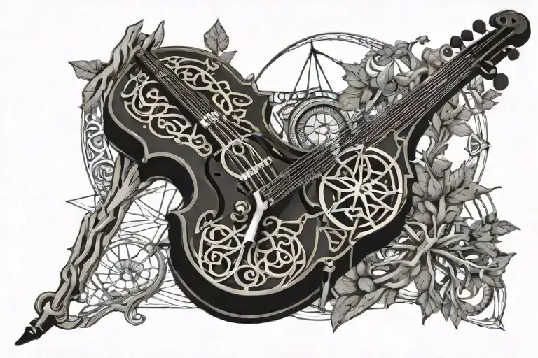 African Thorn Tree With The Roots Wrapped Around A Violin Within A Compass