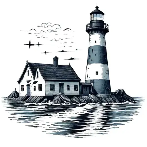 Old Lighthouse In Style Fine Line