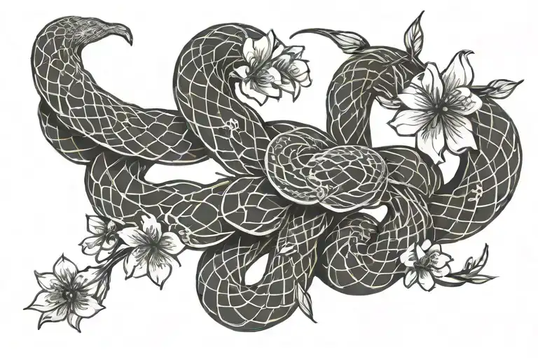 Cherry Blossoms Snake Intertwined