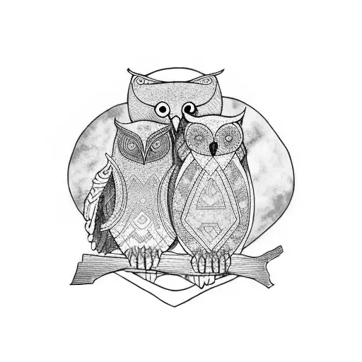 Owl And Bear In A Heart With Woven Green And Blue Colors