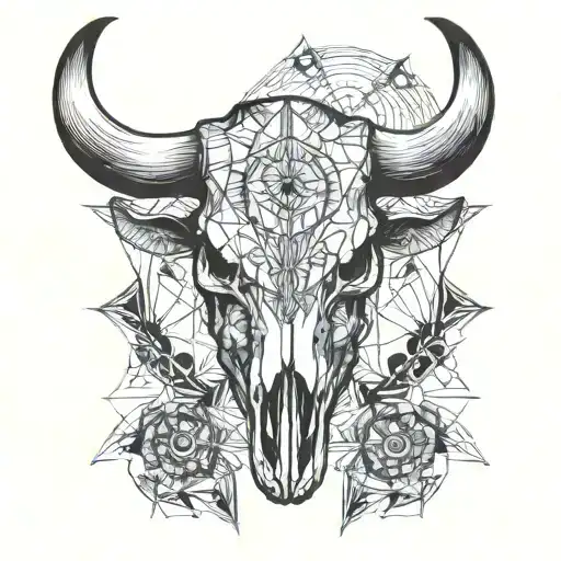 Bull Skull Half Geometric Half Draw