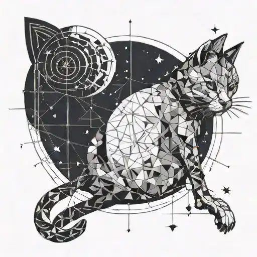 Cat Sitting On A Moon Looking At The Stars With A Background As Compass
