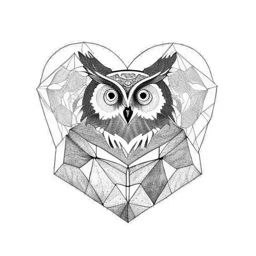 Owl And Bear Face Inside A Heart Shape