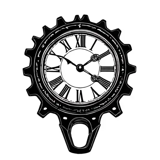 Clock In The Shape Of A Bike Gear With Roman Numerals Surrounded By Thin Circles