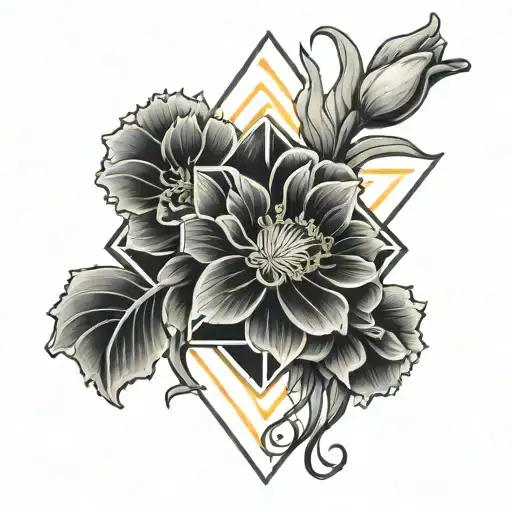 Marigold And Daffodil Flowers With Rainbow And An Aries Zodiac Sign