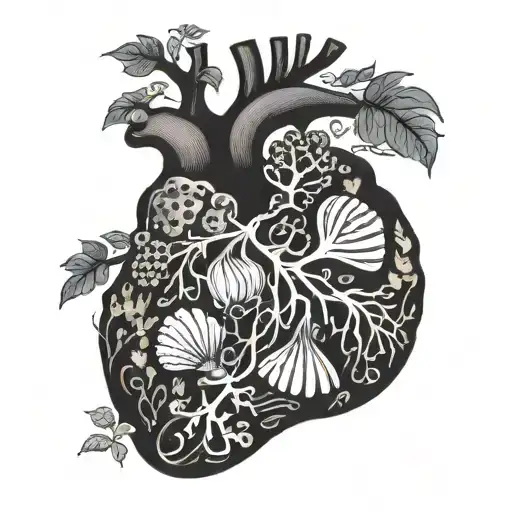Organ Heart Aorta Arteries Shaped With Sea Shells Corals Waves Grapes Tree Vines Roots