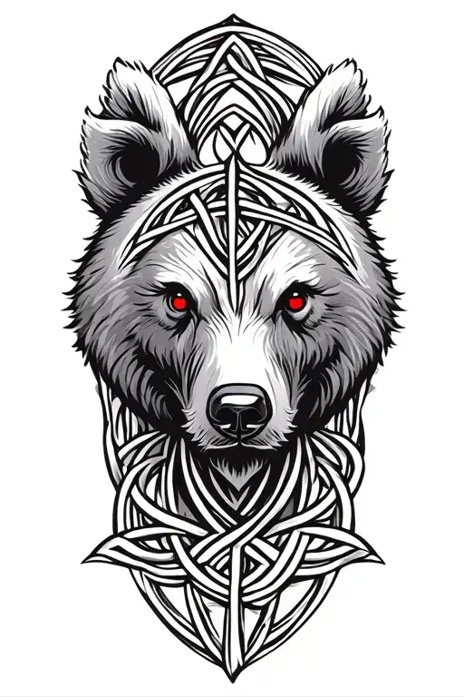 Bear With Red Eyes Tattoo Design Featuring Celtic Trinity Knot