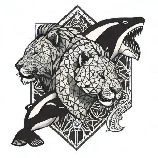 Lion And Orca Swimming