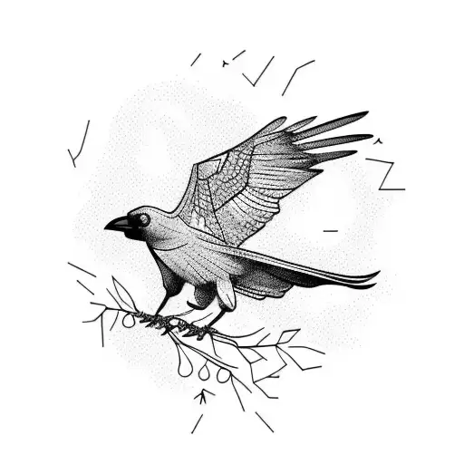 Crow Landing On Branches