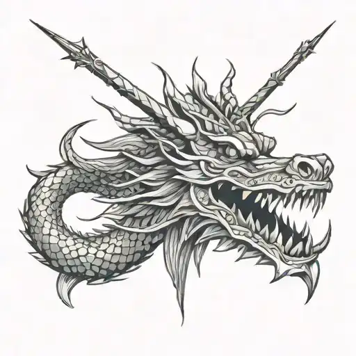 Dead Chinese Dragon Head Impaled With Sword