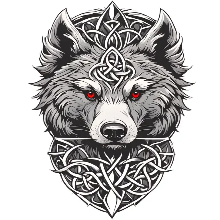 Bear With Red Eyes Tattoo Design Featuring Celtic Trinity Knot
