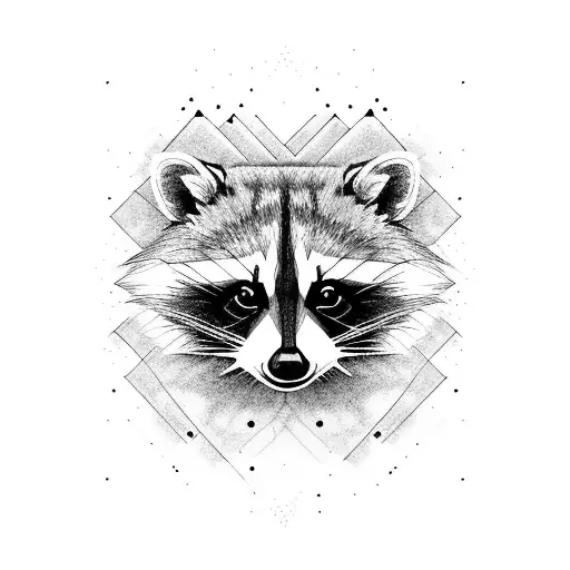 Raccoon Black White Grey Lines