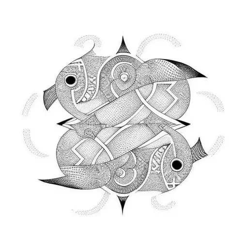 A Geometric Spiral Tattoo With Swimming Fish Hidden Within The Design