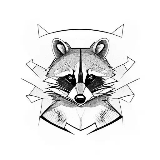 Raccoon With Body Black White Grey Lines