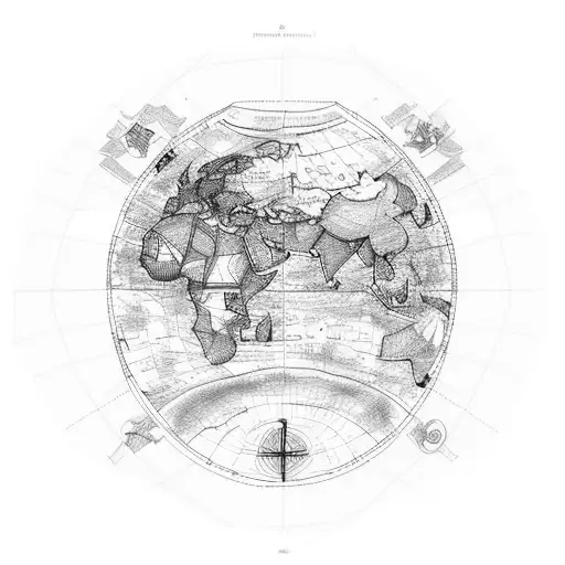 Shoulder Tattoo Of Black And White Map With Longitude And Lattitude