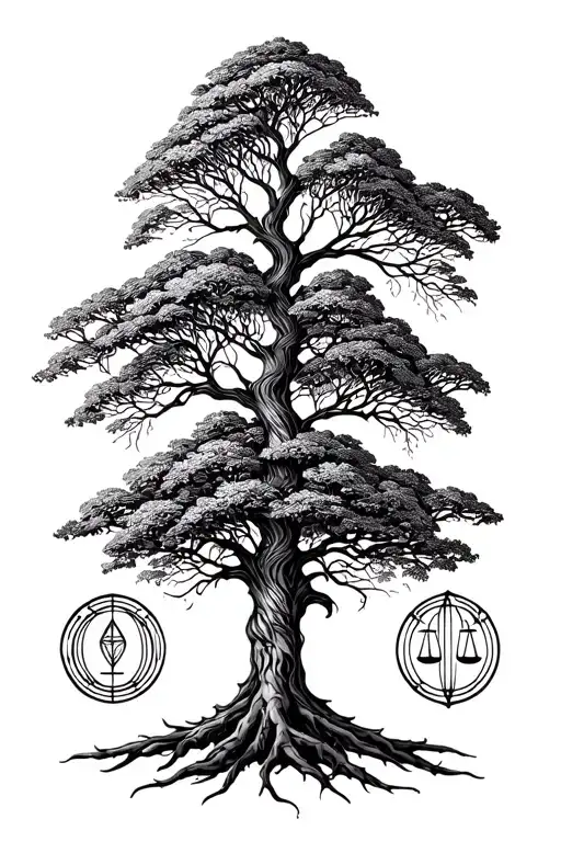 Willow Tree With Virgo And Libra Signs Engraved On The Tree