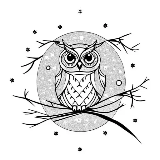 Owl With Branches With Torns Underneath The Sky Full Of Stars
