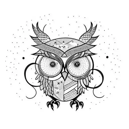 Owl With Branches With Torns Underneath The Sky Full Of Stars