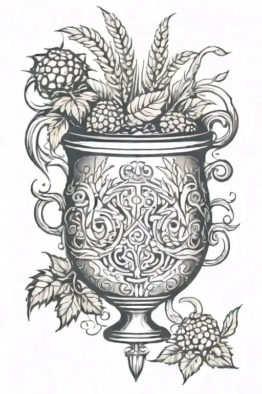 Hops And Wheat And Cauldron Filled With Water