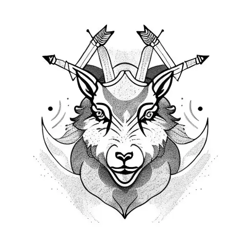 Wild Goat With Wolf Tattoo And Arrow