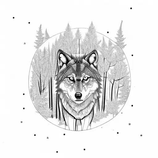 Dark Forest With A Wolf And Thuneder Lighting