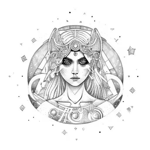 Greek Mythology Woman Moon Child Front View Waist Up Leo Spiritual Pretty Valkyrie