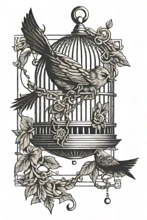 Bird And Cage With Chains